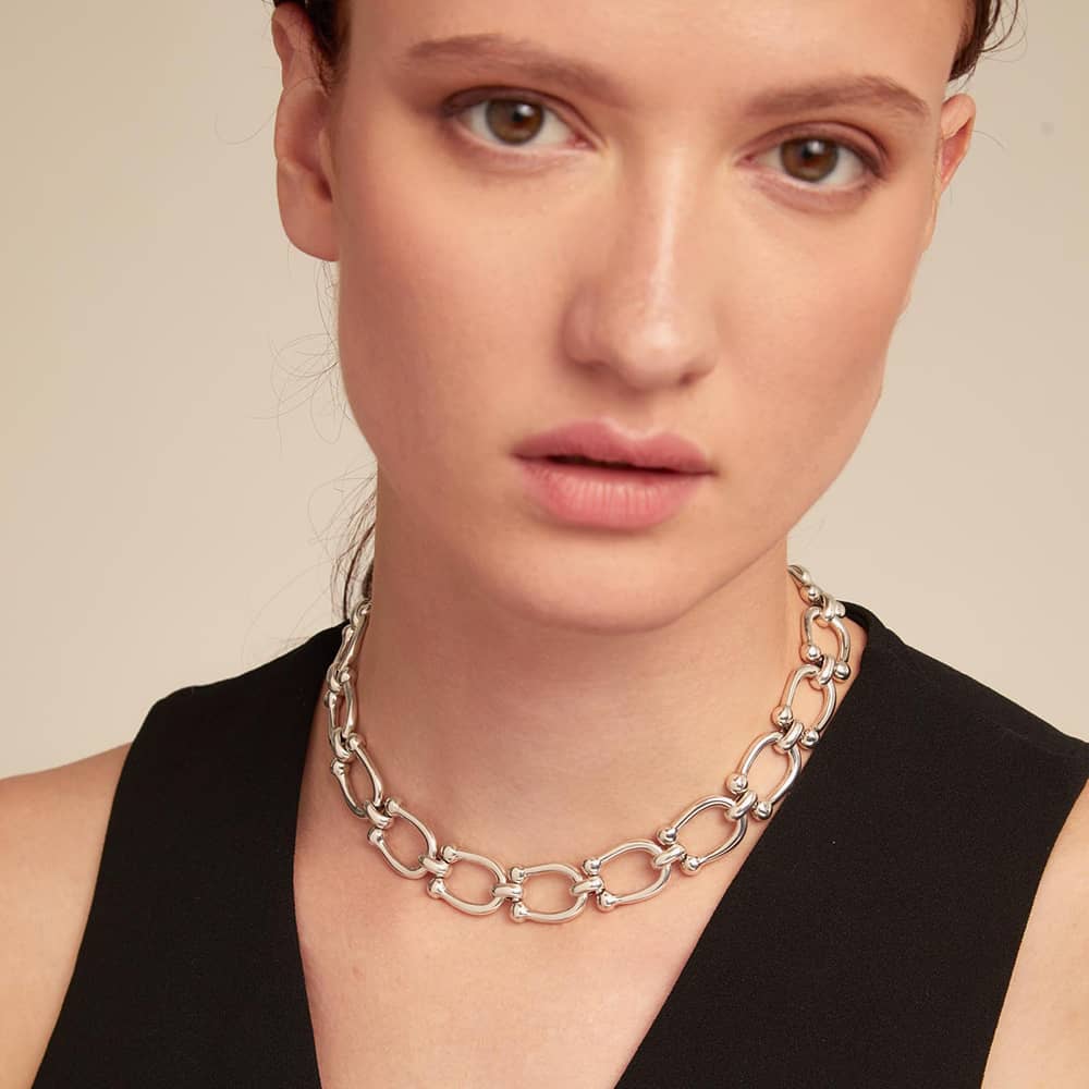 UNOde50 Serotonin Silver Plated Horseshoe Link Chain Necklace COL1898MTL0000U