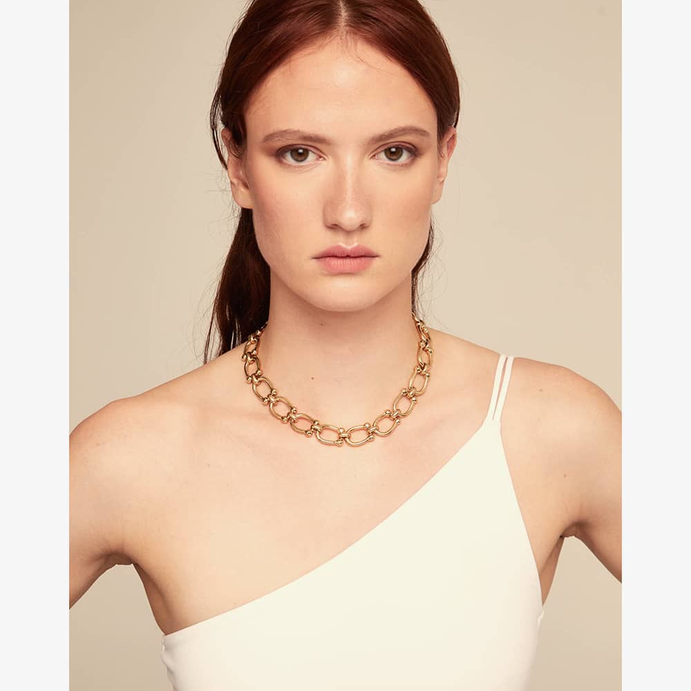 UNOde50 Serotonin Gold Plated Horseshoe Link Chain Necklace COL1898ORO0000U