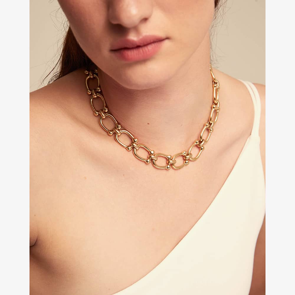UNOde50 Serotonin Gold Plated Horseshoe Link Chain Necklace COL1898ORO0000U