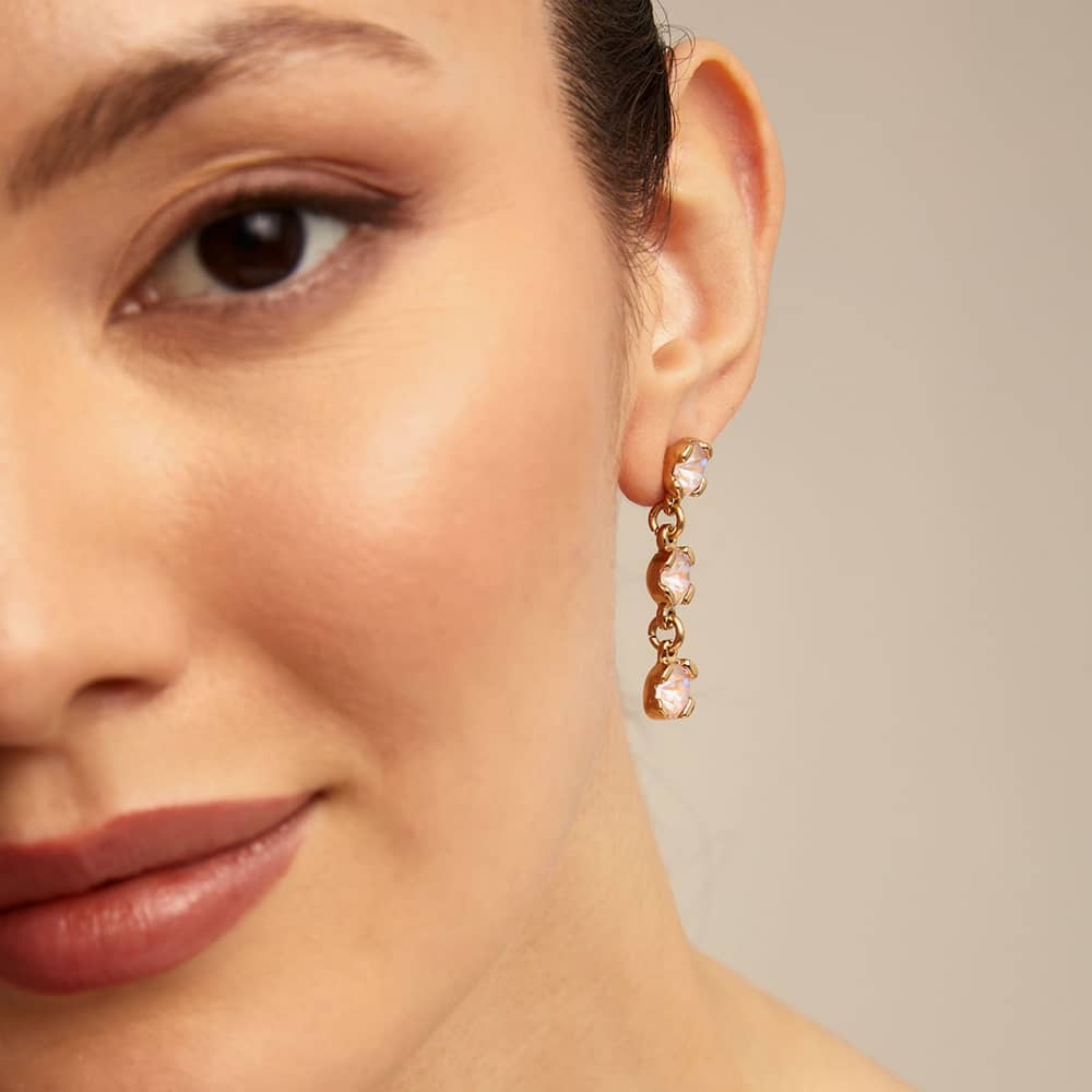 UNOde50 Sublime Gold Plated Pink Crystal Dropper Earrings PEN0912RSAORO0U