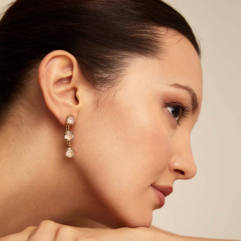 UNOde50 Sublime Gold Plated Pink Crystal Dropper Earrings PEN0912RSAORO0U