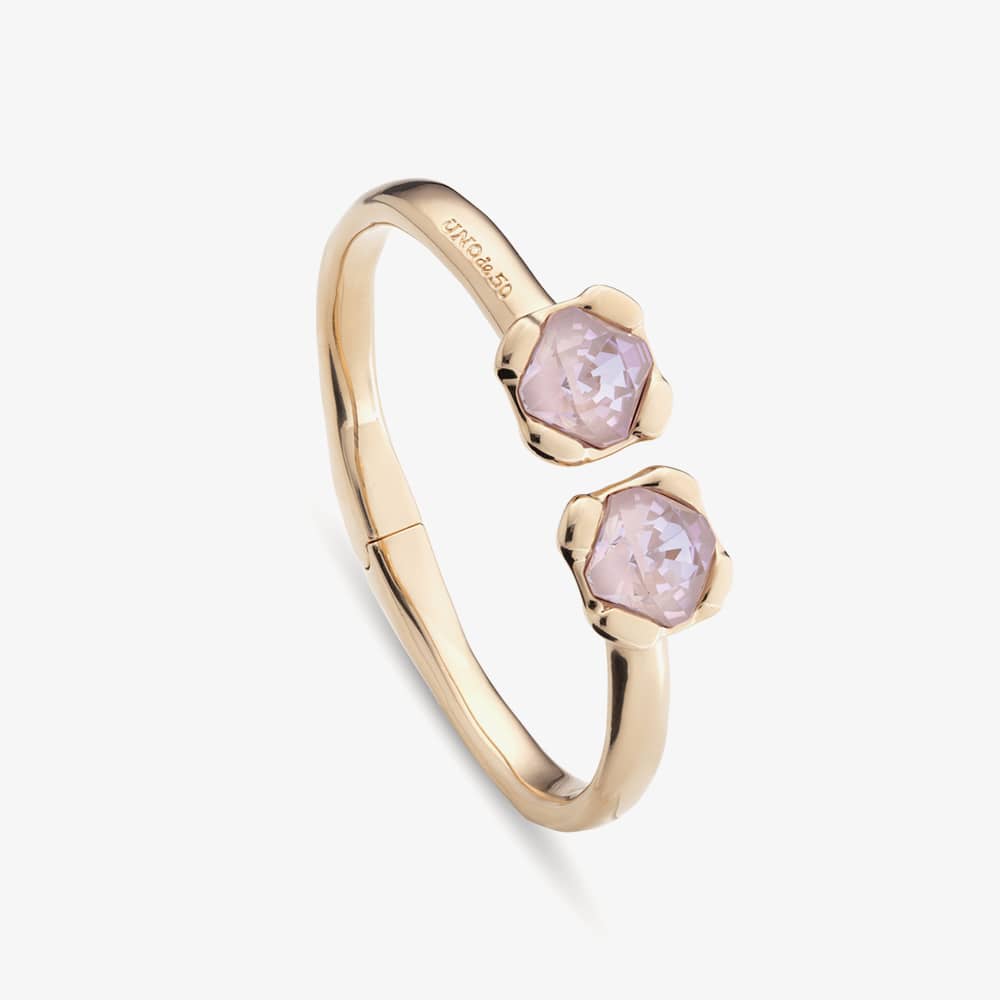 UNOde50 Aura Gold Plated Pink Crystal Hinged Bangle PUL2357RSAORO0L