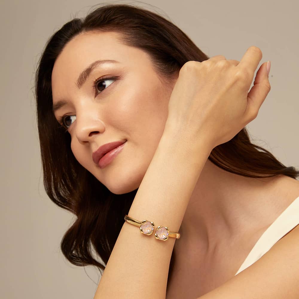 UNOde50 Aura Gold Plated Pink Crystal Hinged Bangle PUL2357RSAORO0L