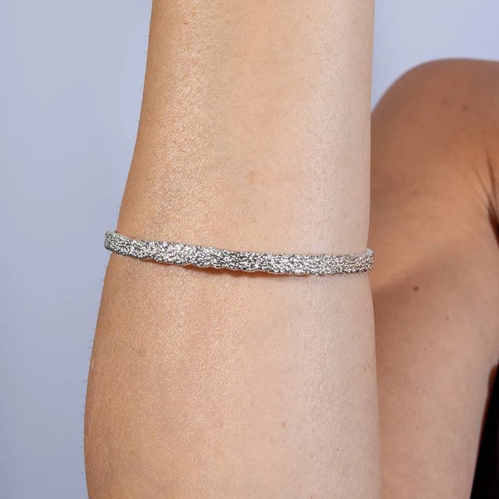 Lucy Quartermaine Silver Hula Textured Bangle HBG1