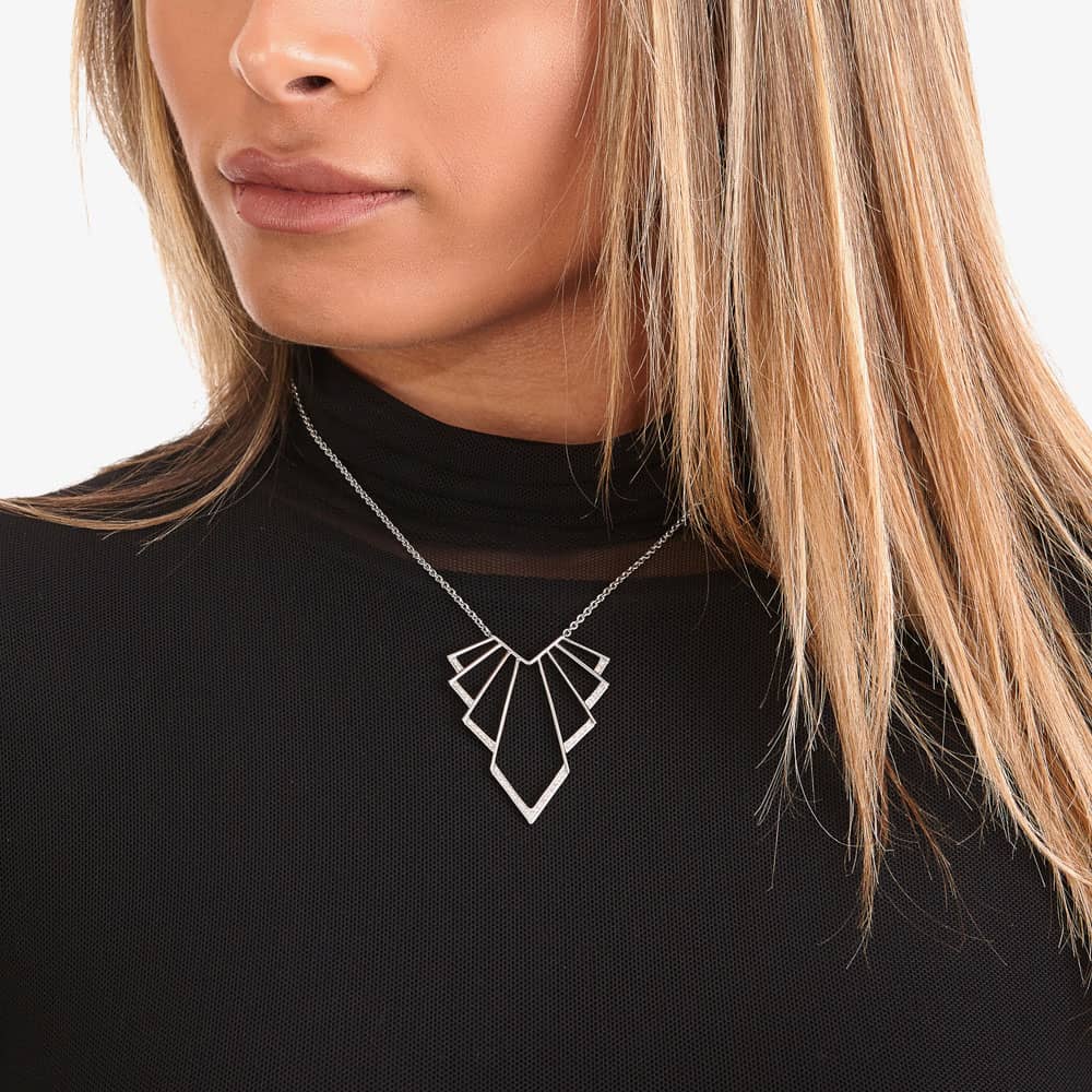 Lucy Quartermaine Silver Art Deco White Topaz Chrysler Necklace ADP6