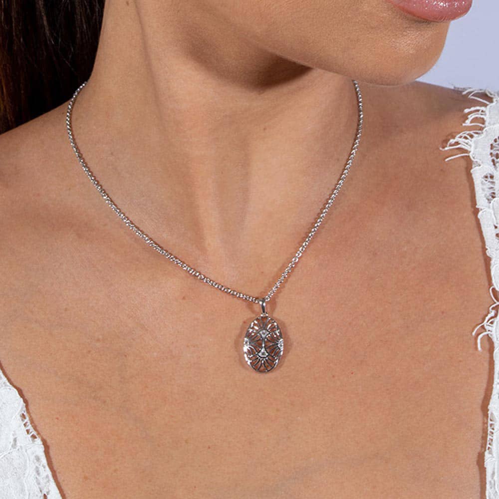 Lucy Quartermaine Silver Art Deco White Topaz Oval Pendant Necklace ADP7