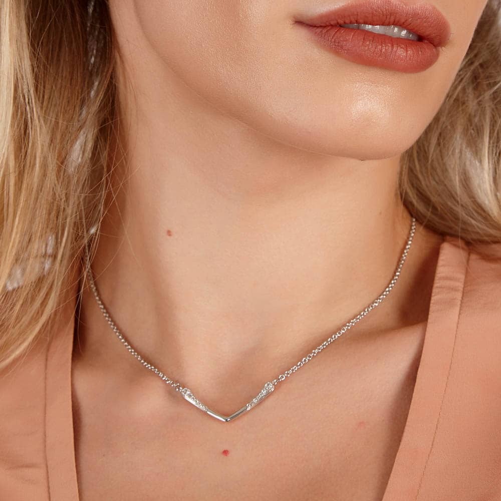 Lucy Quartermaine Silver Skinny Drip White Topaz V Necklace SDP1