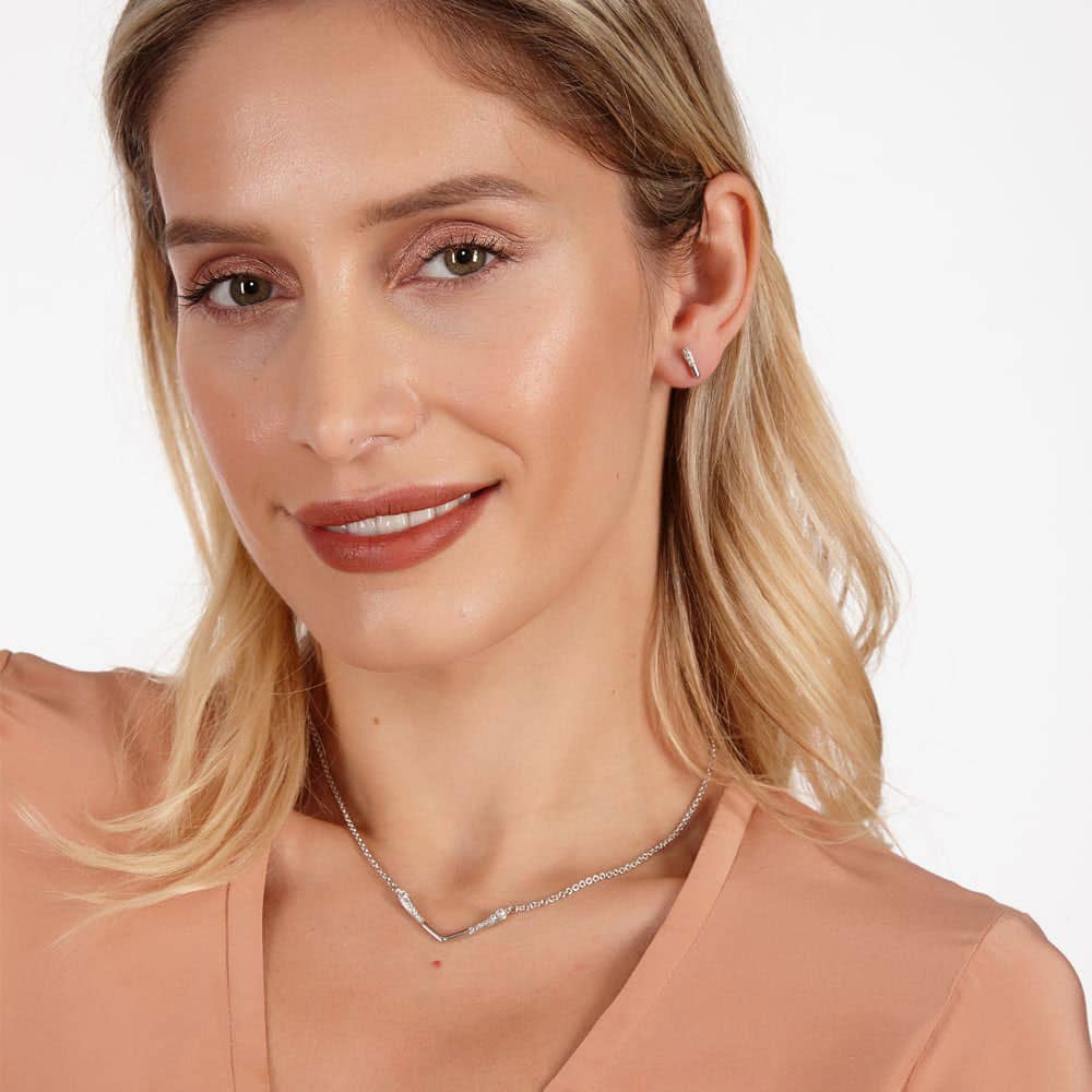 Lucy Quartermaine Silver Skinny Drip White Topaz V Necklace SDP1
