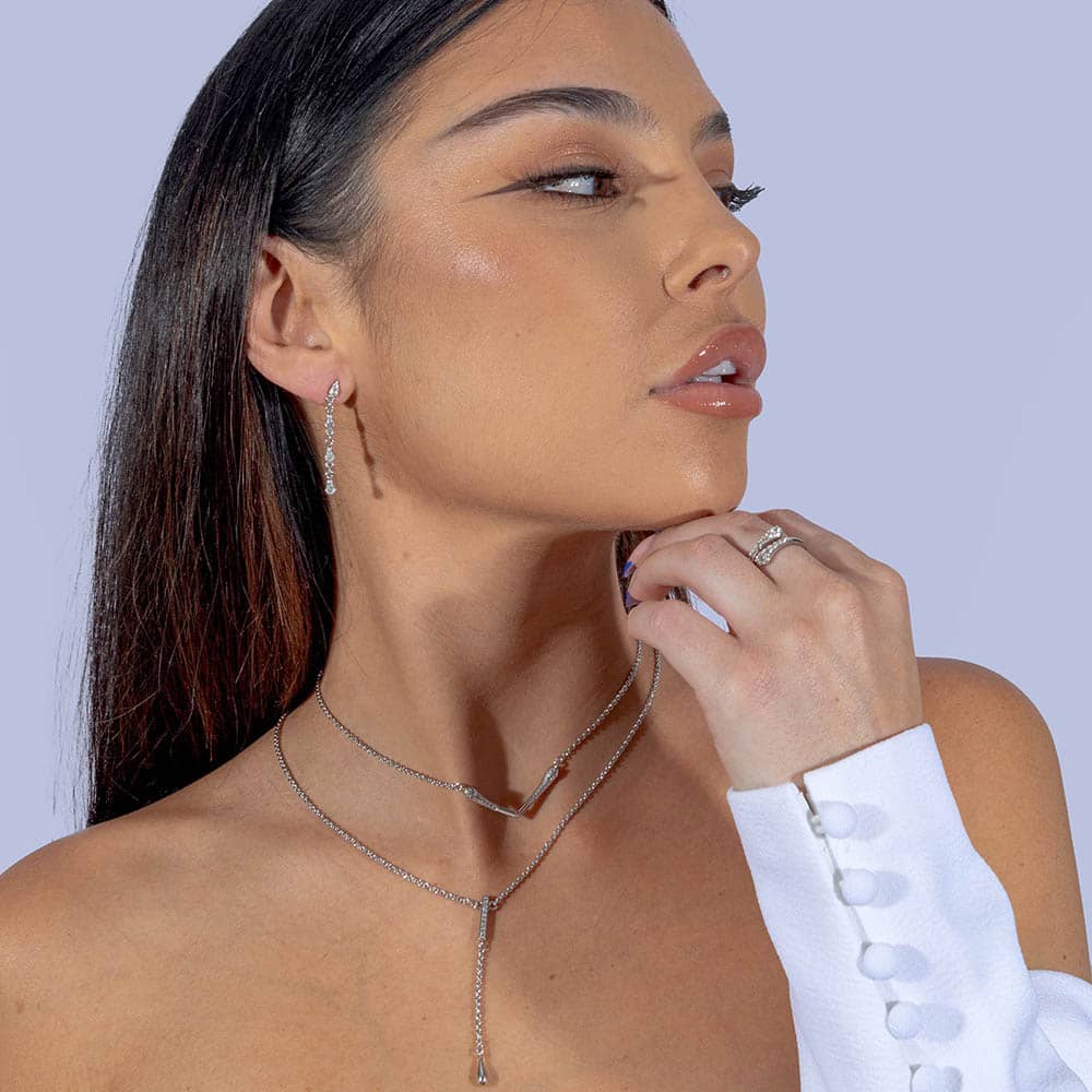 Lucy Quartermaine Silver Skinny Drip White Topaz V Necklace SDP1