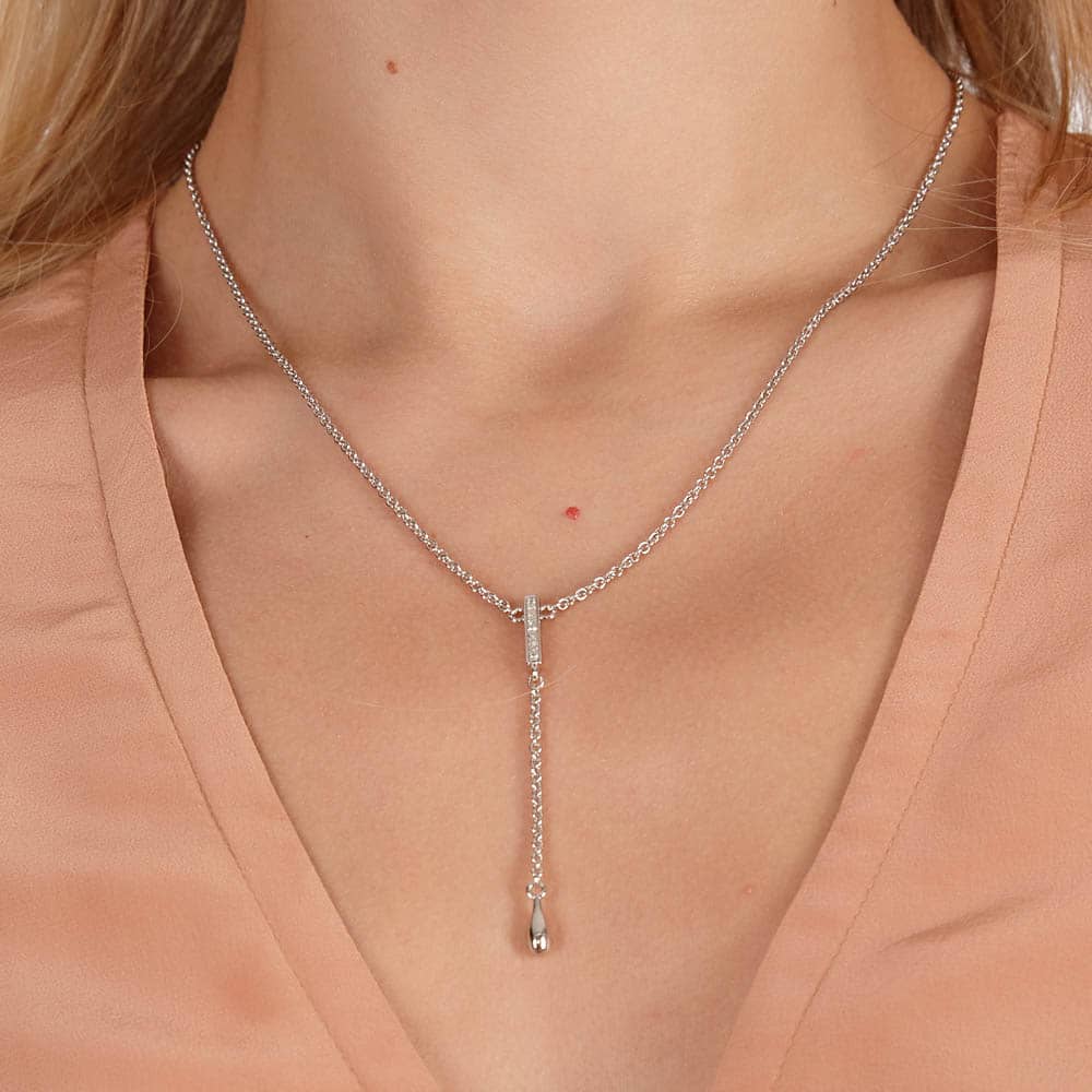 Lucy Quartermaine Silver Skinny Drip White Topaz Long Pendant Necklace SDP2
