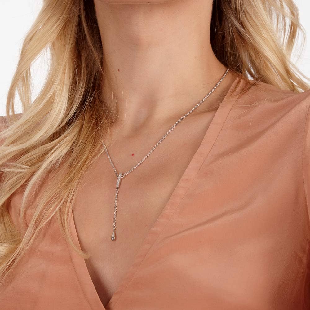 Lucy Quartermaine Silver Skinny Drip White Topaz Long Pendant Necklace SDP2