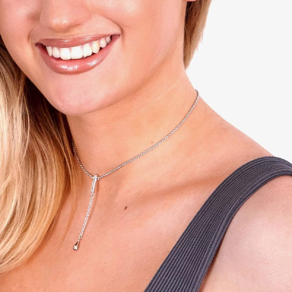 Lucy Quartermaine Silver Skinny Drip White Topaz Long Pendant Necklace SDP2