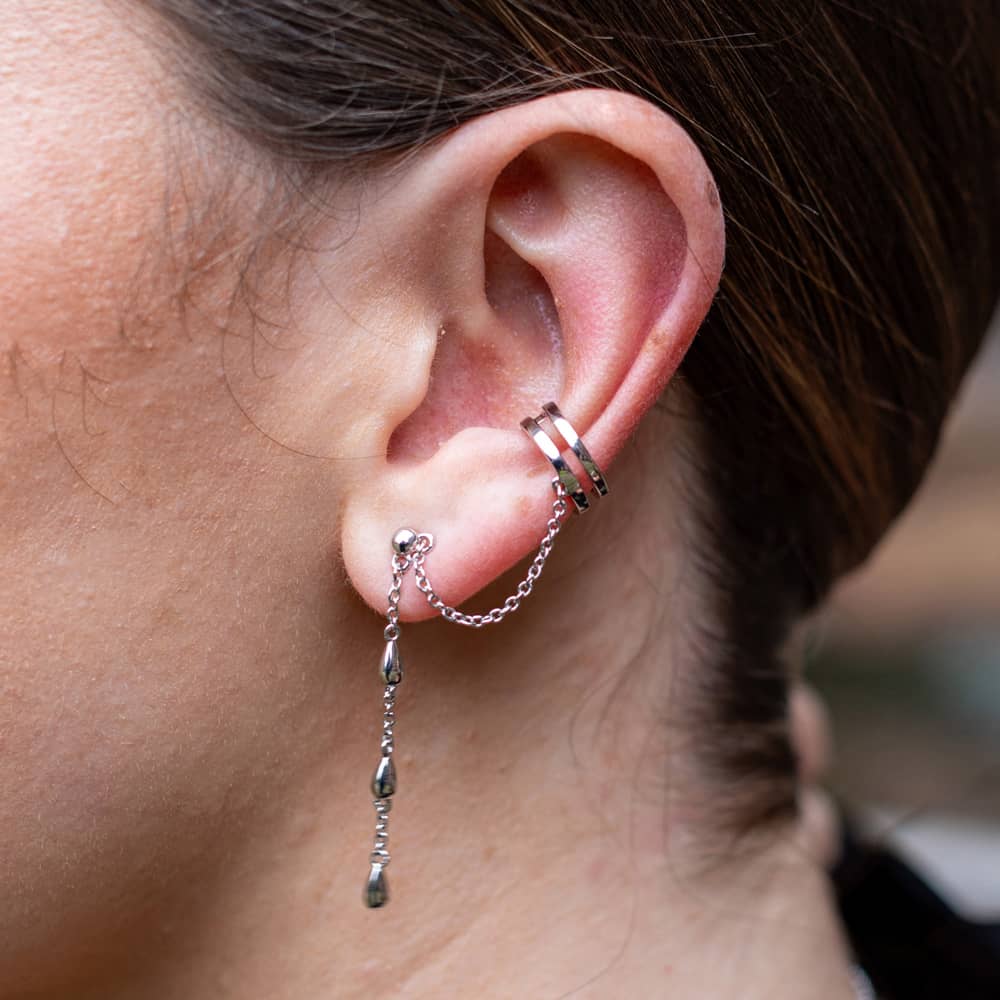 Lucy Quartermaine Silver Single Drop Earring With Cuff DCER1