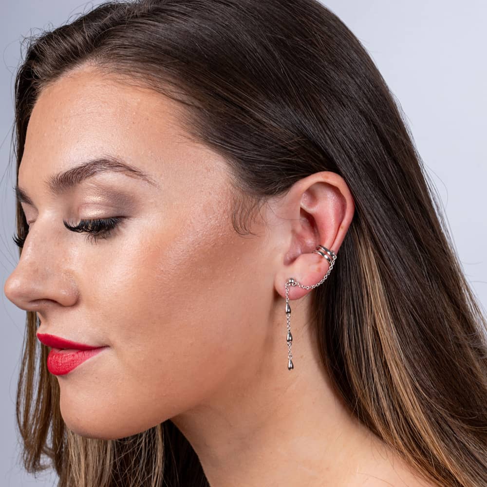 Lucy Quartermaine Silver Single Drop Earring With Cuff DCER1
