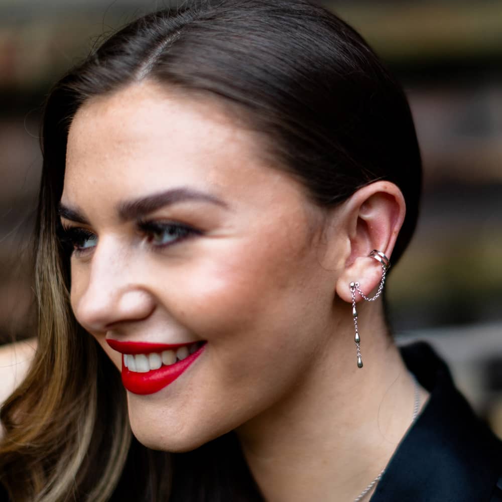 Lucy Quartermaine Silver Single Drop Earring With Cuff DCER1
