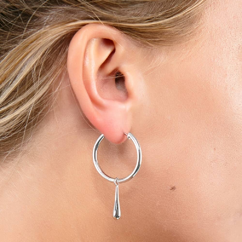 Lucy Quartermaine Silver Drop Hoop Earrings DER33
