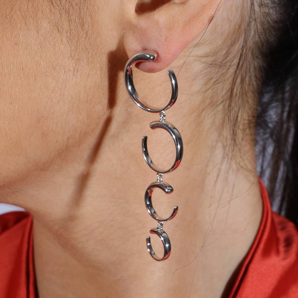Lucy Quartermaine Silver Quarter Luna Dropper Earrings LER4