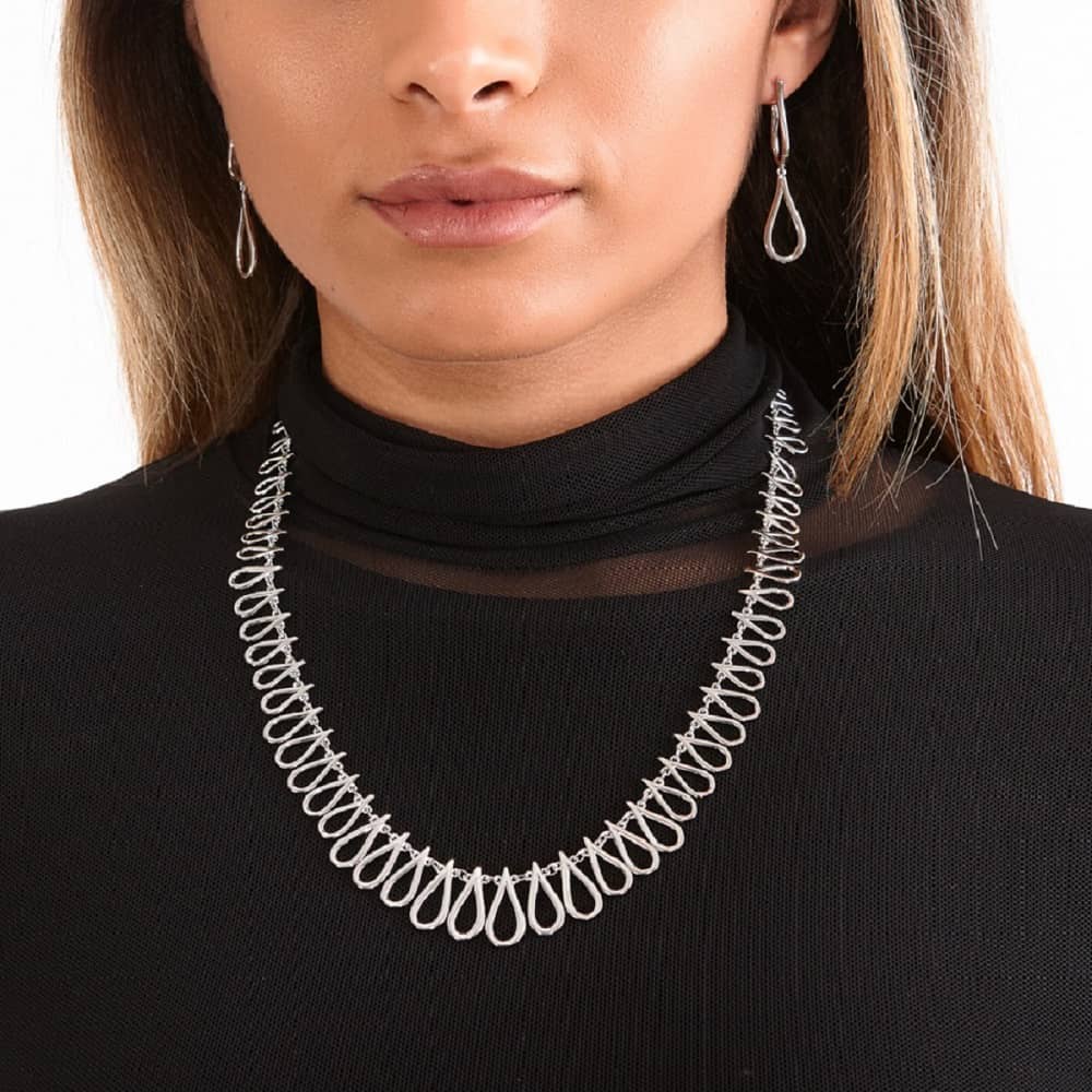 Lucy Quartermaine Silver Double Petal Dropper  Earrings PER3