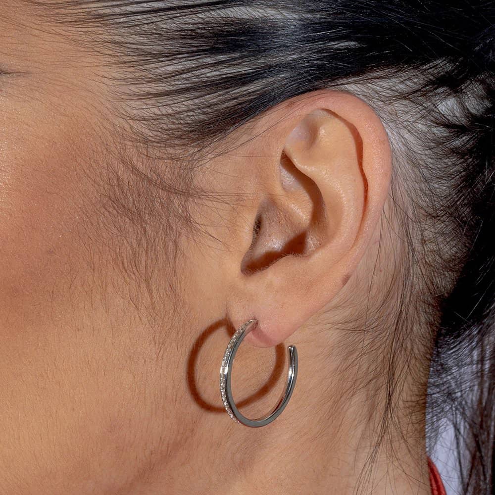 Lucy Quartermaine Silver Skinny Drip Medium Hoop Earrings SDER3