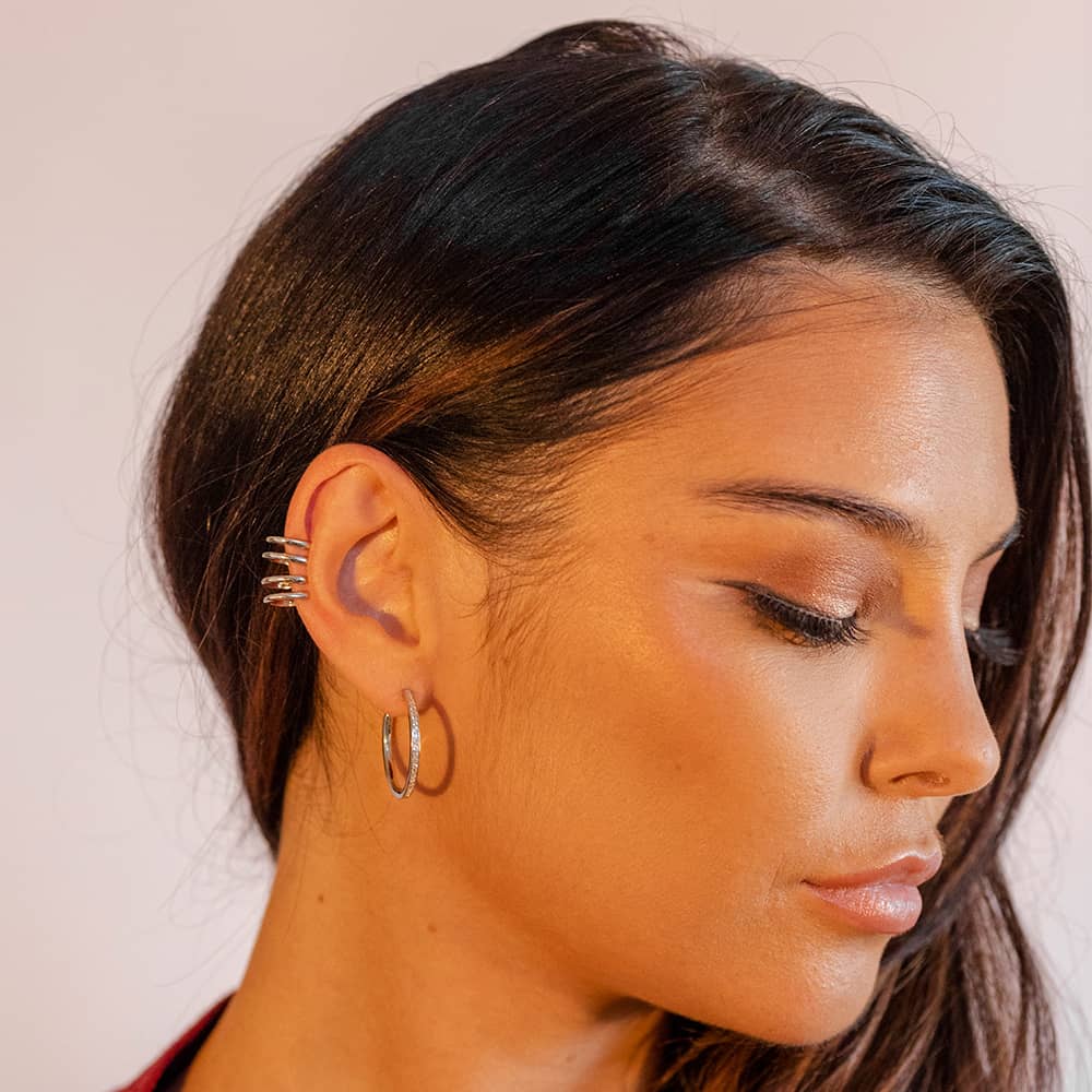Lucy Quartermaine Silver Skinny Drip Medium Hoop Earrings SDER3