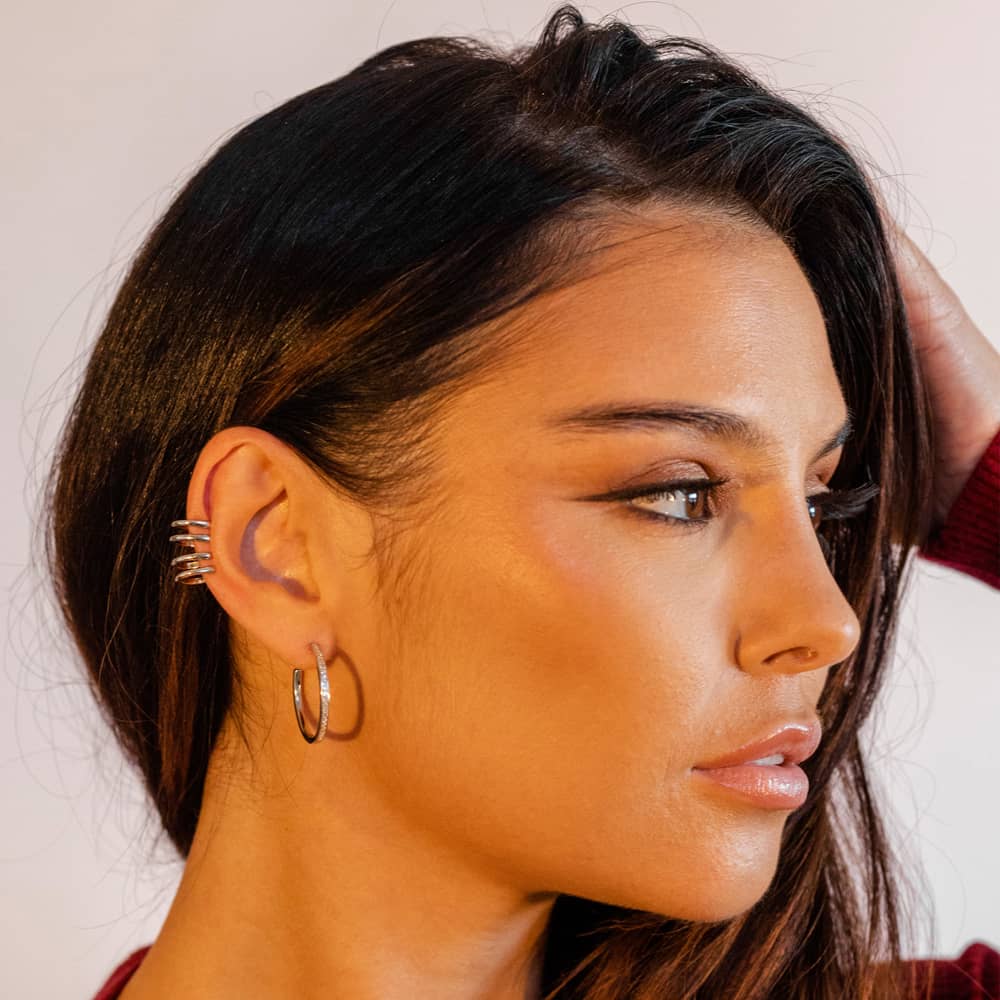 Lucy Quartermaine Silver Skinny Drip Medium Hoop Earrings SDER3