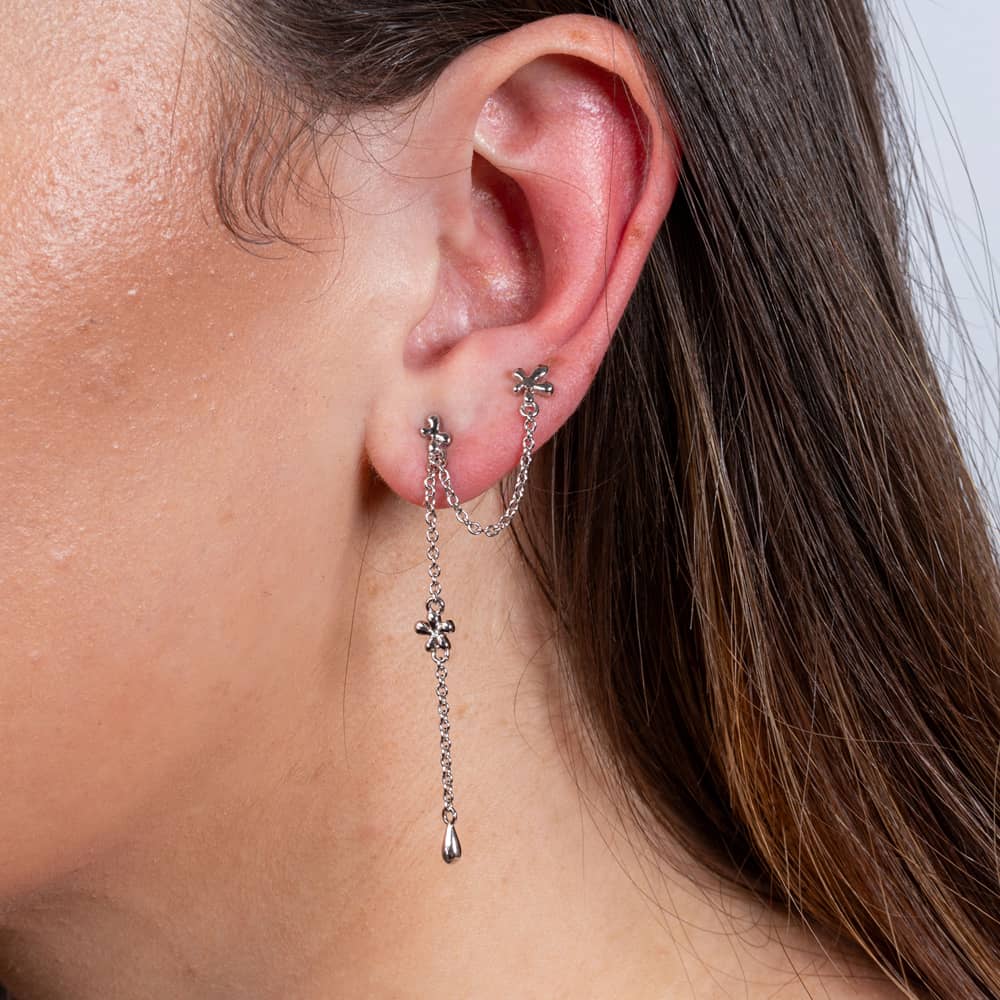 Lucy Quartermaine Silver Splash Double Post Single Dropper Earring SER8