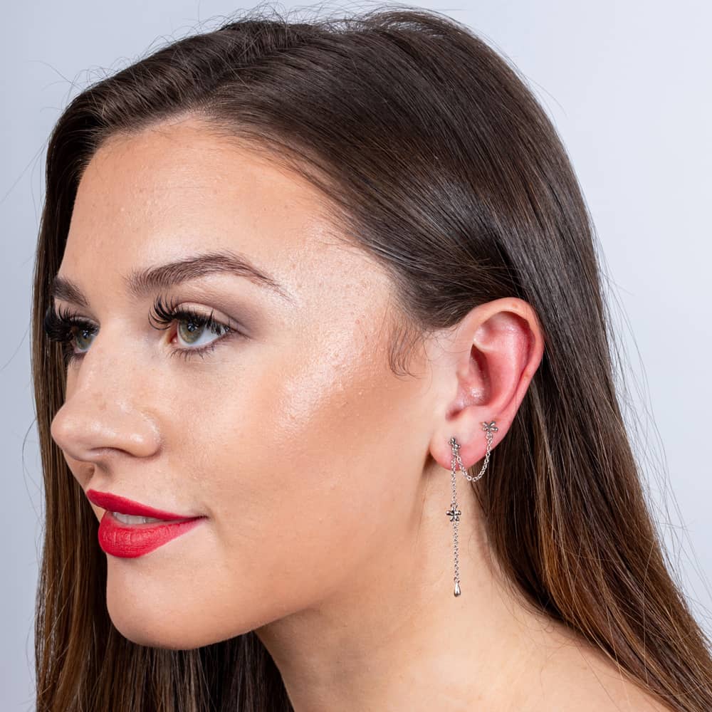 Lucy Quartermaine Silver Splash Double Post Single Dropper Earring SER8