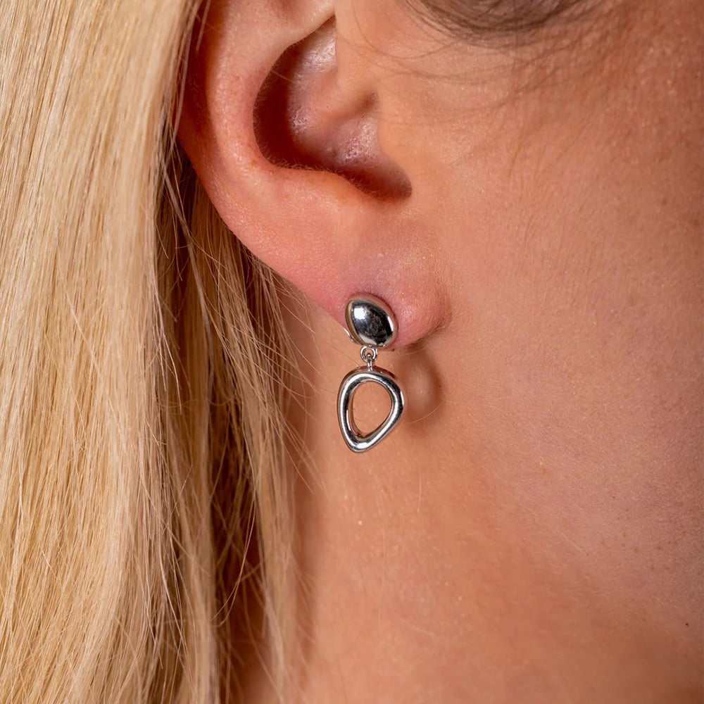Lucy Quartermaine Volcan Sterling Silver Open Shape Dropper Stud Earrings VER1