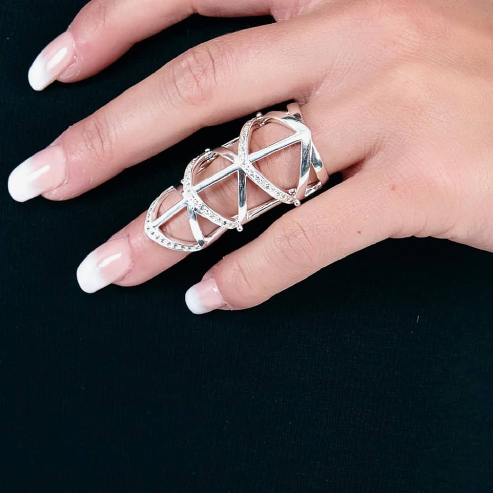 Lucy Quartermaine Silver Art Deco White Topaz Armour Ring ADR4