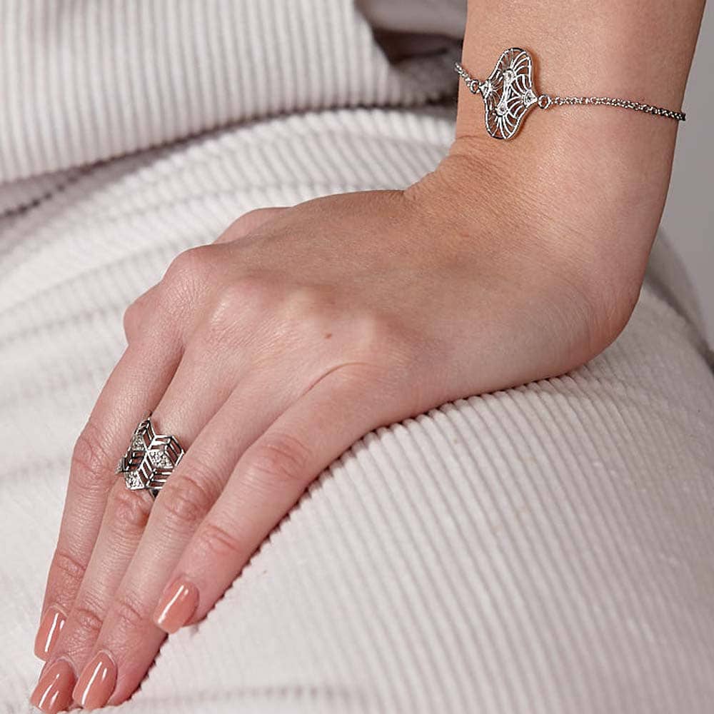 Lucy Quartermaine Silver Art Deco Full Triangle Ring ADR9