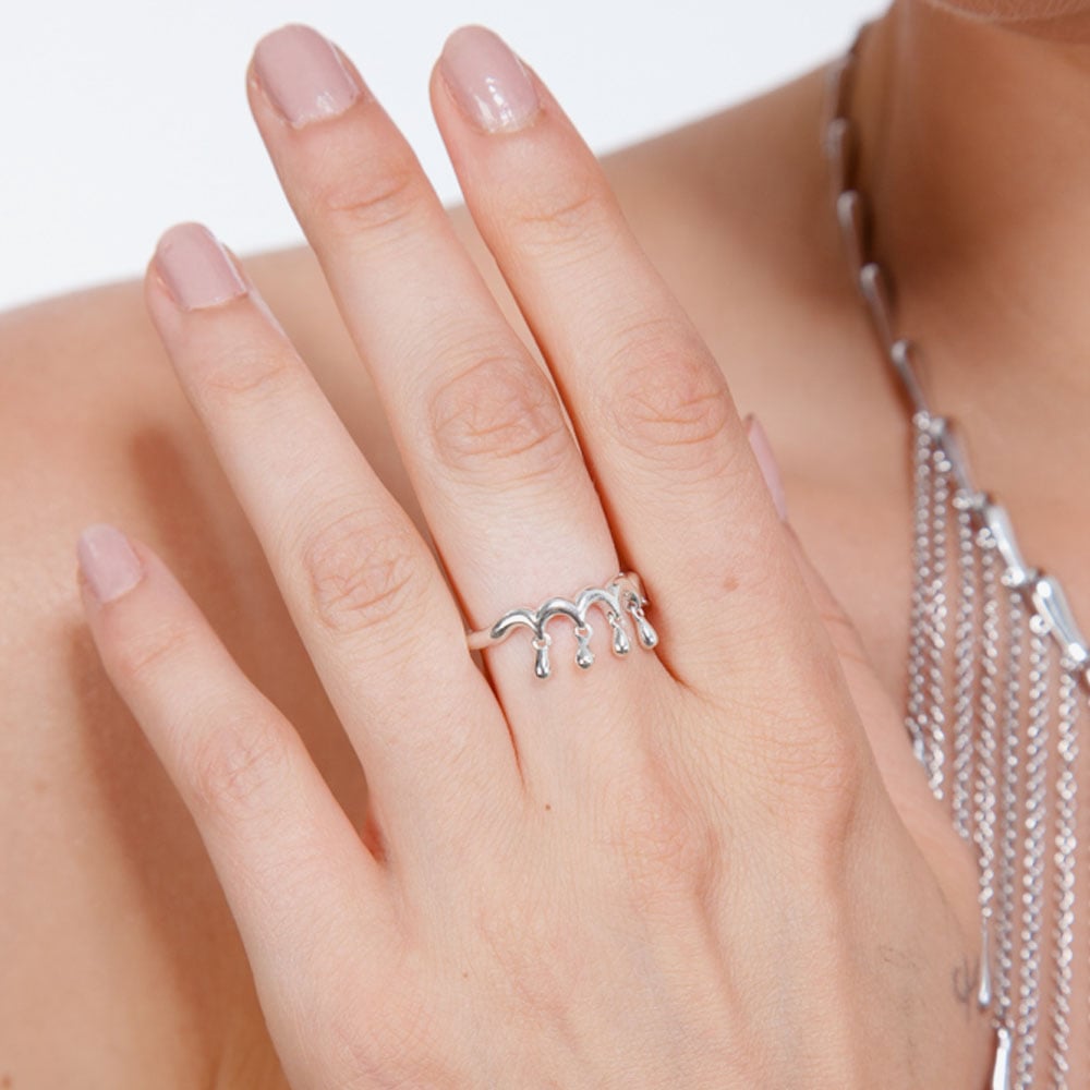 Lucy Quartermaine Silver Waterfall Five Drop Fashion Ring WFR1M