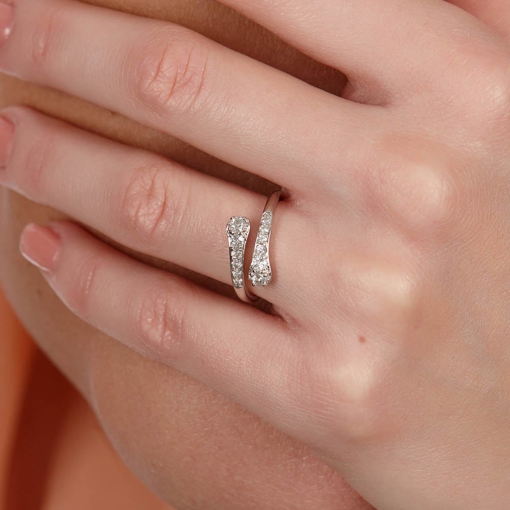 Lucy Quartermaine Silver Topaz Cross Over Skinny Drop Ring SDR2