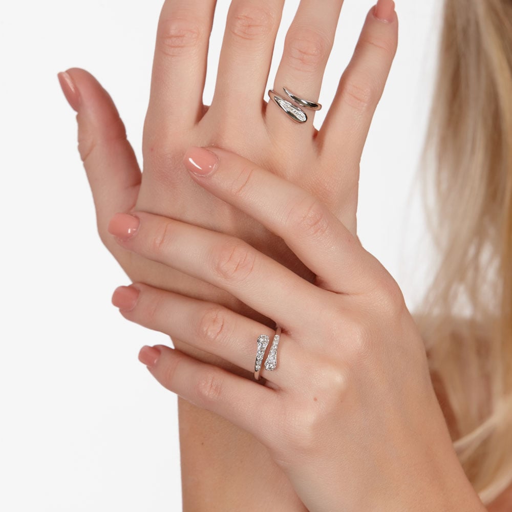 Lucy Quartermaine Silver Topaz Cross Over Skinny Drop Ring SDR2