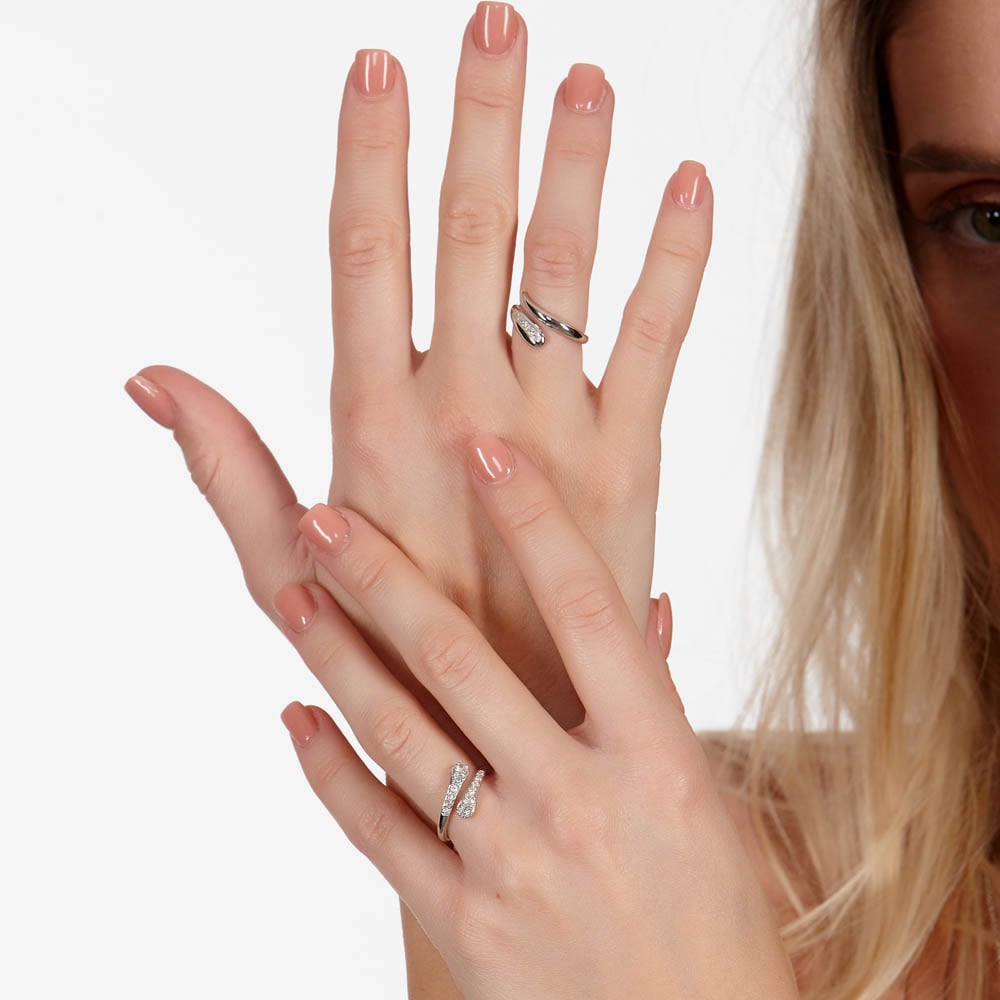 Lucy Quartermaine Silver Topaz Cross Over Skinny Drop Ring SDR2