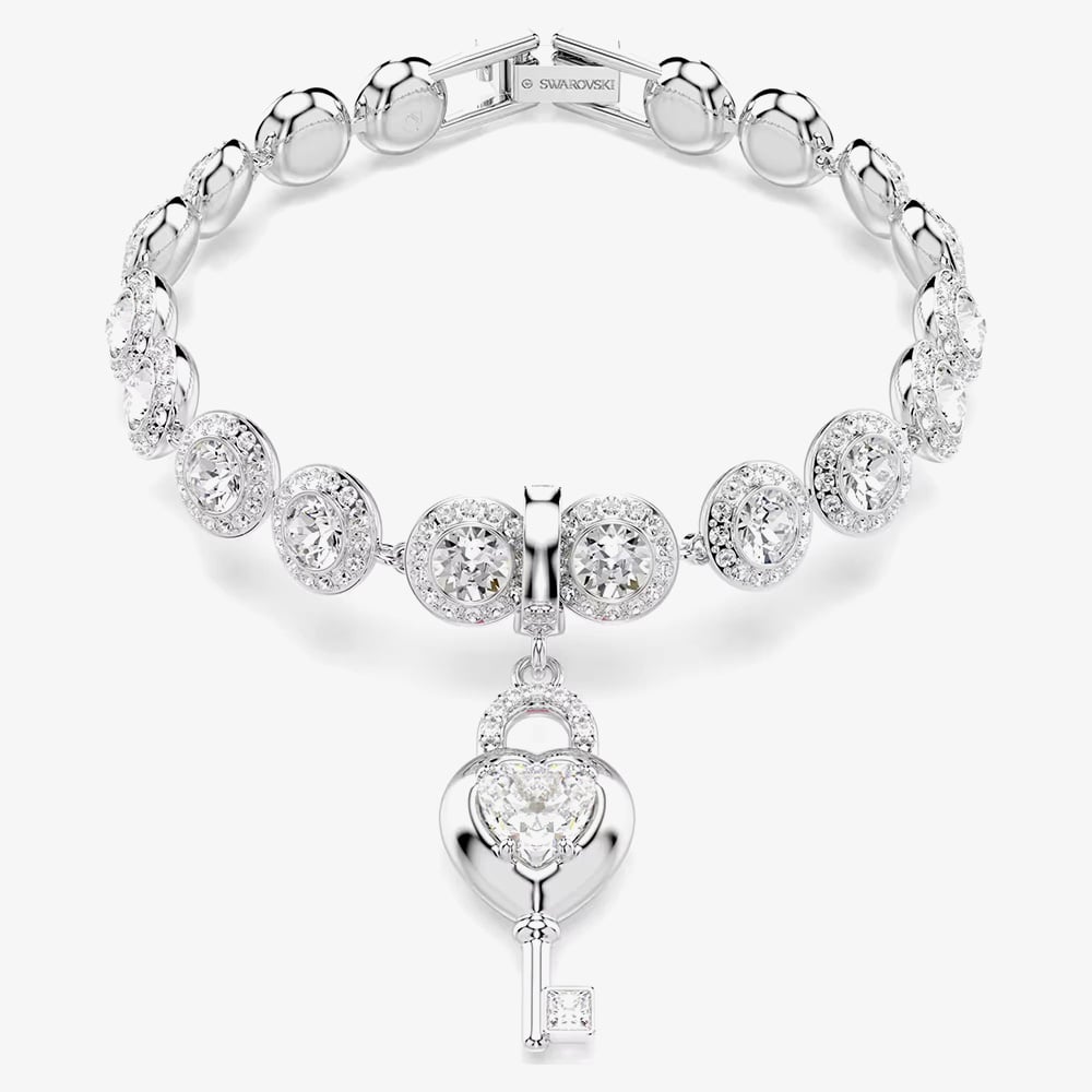 Swarovski Idyllia Rhodium Plated Crystal Heart Key Charm 5742957