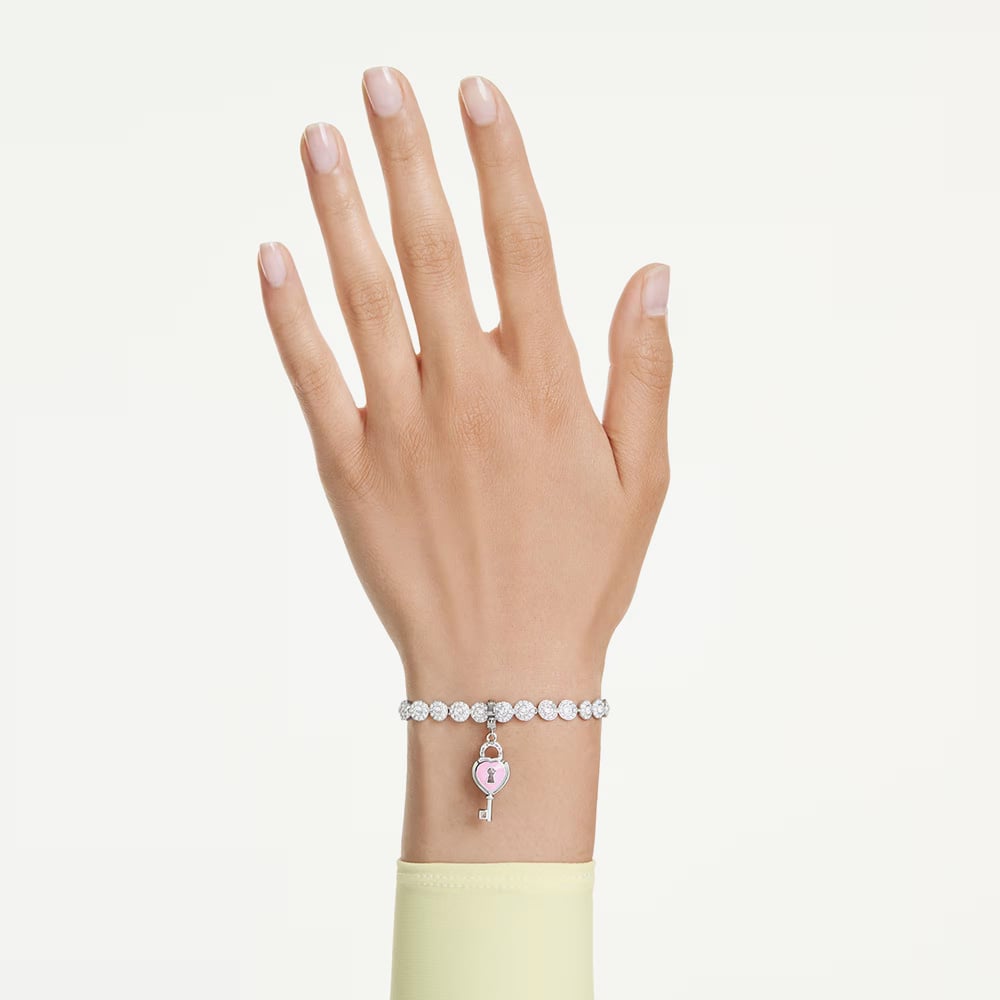 Swarovski Idyllia Rhodium Plated Crystal Heart Key Charm 5742957