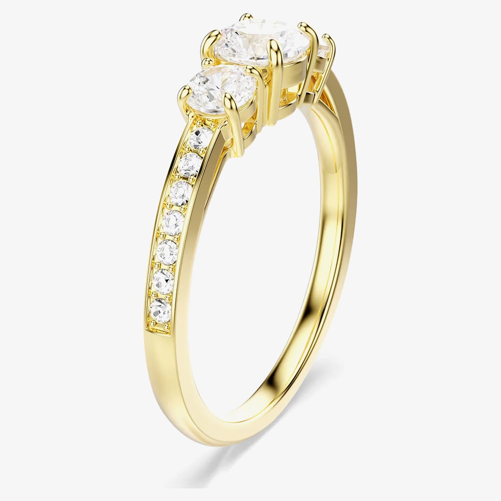 Swarovski Stilla Gold Tone Plated Three Stone White Zirconia Ring 5723293