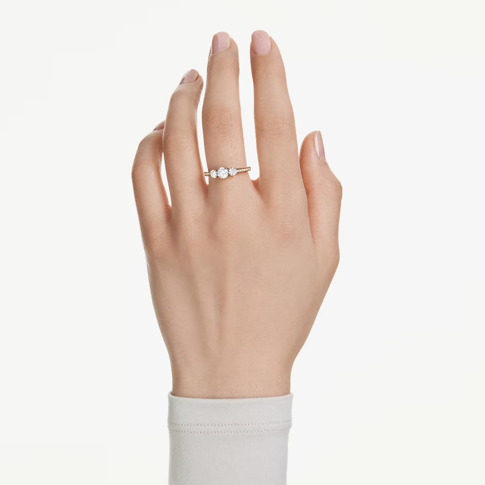 Swarovski Stilla Gold Tone Plated Three Stone White Zirconia Ring 5723293