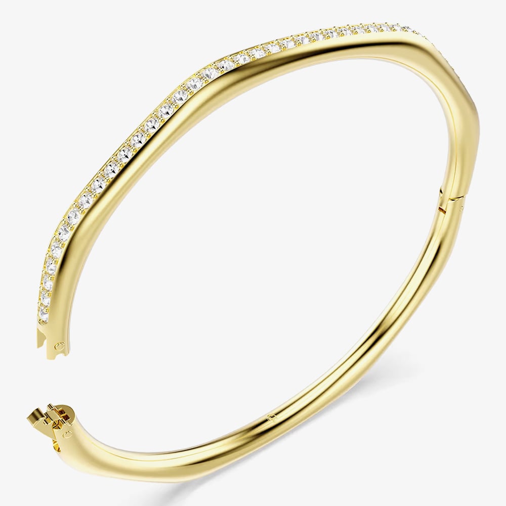 Swarovski Dextera Gold Tone Plated Medium Octagon White Crystal Bangle 5724581