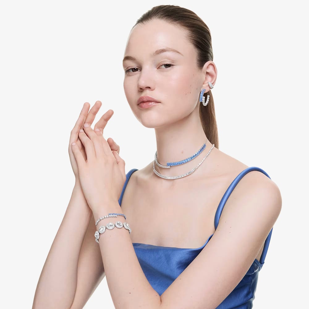 Swarovski Matrix Rhodium Plated Blue & White Zirconia Toggle Bracelet 5732266