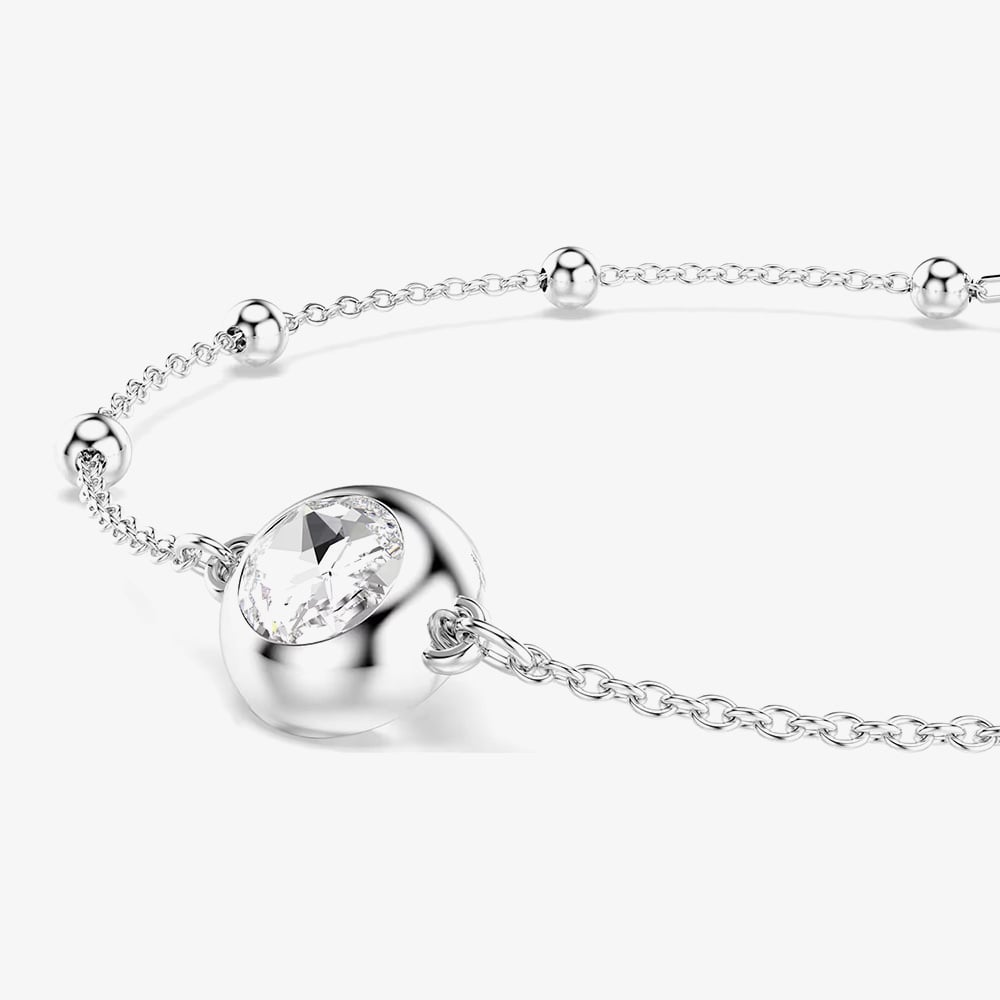 Swarovski Una Rhodium Plated Round White Crystal Bead Toggle Bracelet 5733196