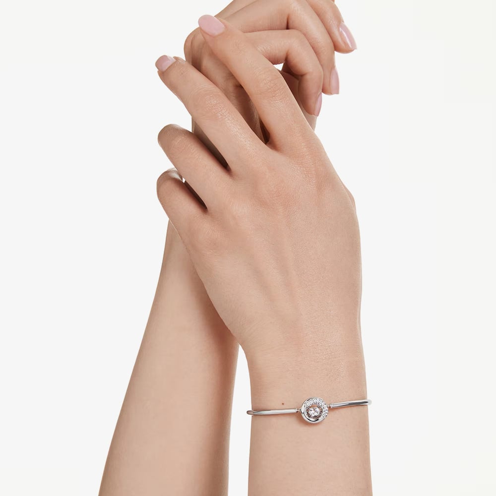 Swarovski Dextera Rhodium Plated Round White Crystal Bangle 5733399
