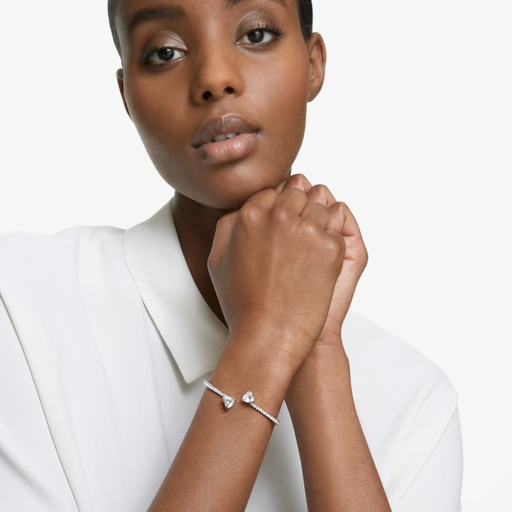 Swarovski Mesmera Rhodium Plated Heart Cut Small Bangle 5535354