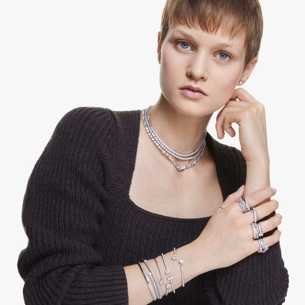 Swarovski Mesmera Rhodium Plated Heart Cut Small Bangle 5535354