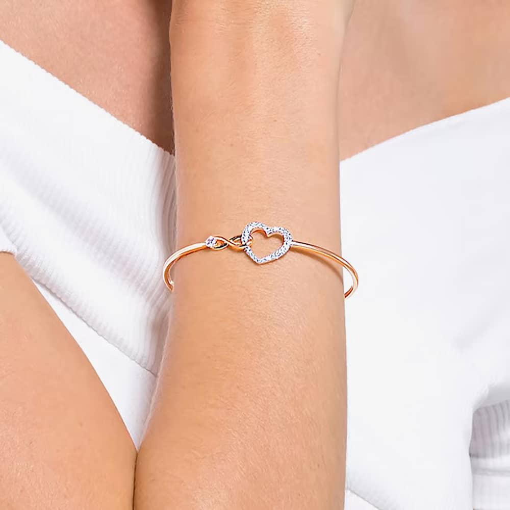 Swarovski Infinity Heart Two Colour White Crystal Bangle 5518869 M