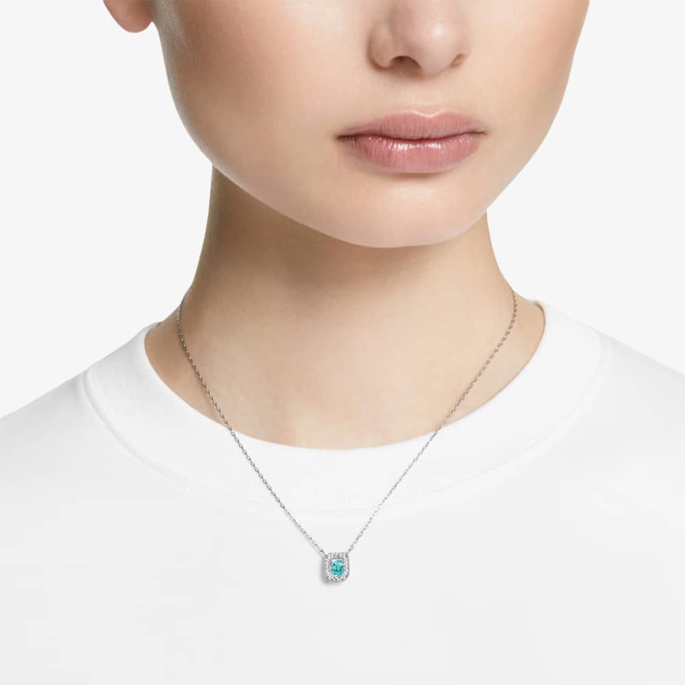 Swarovski Ladies Millenia Rhodium Plated Blue Octagon Necklace 5640289