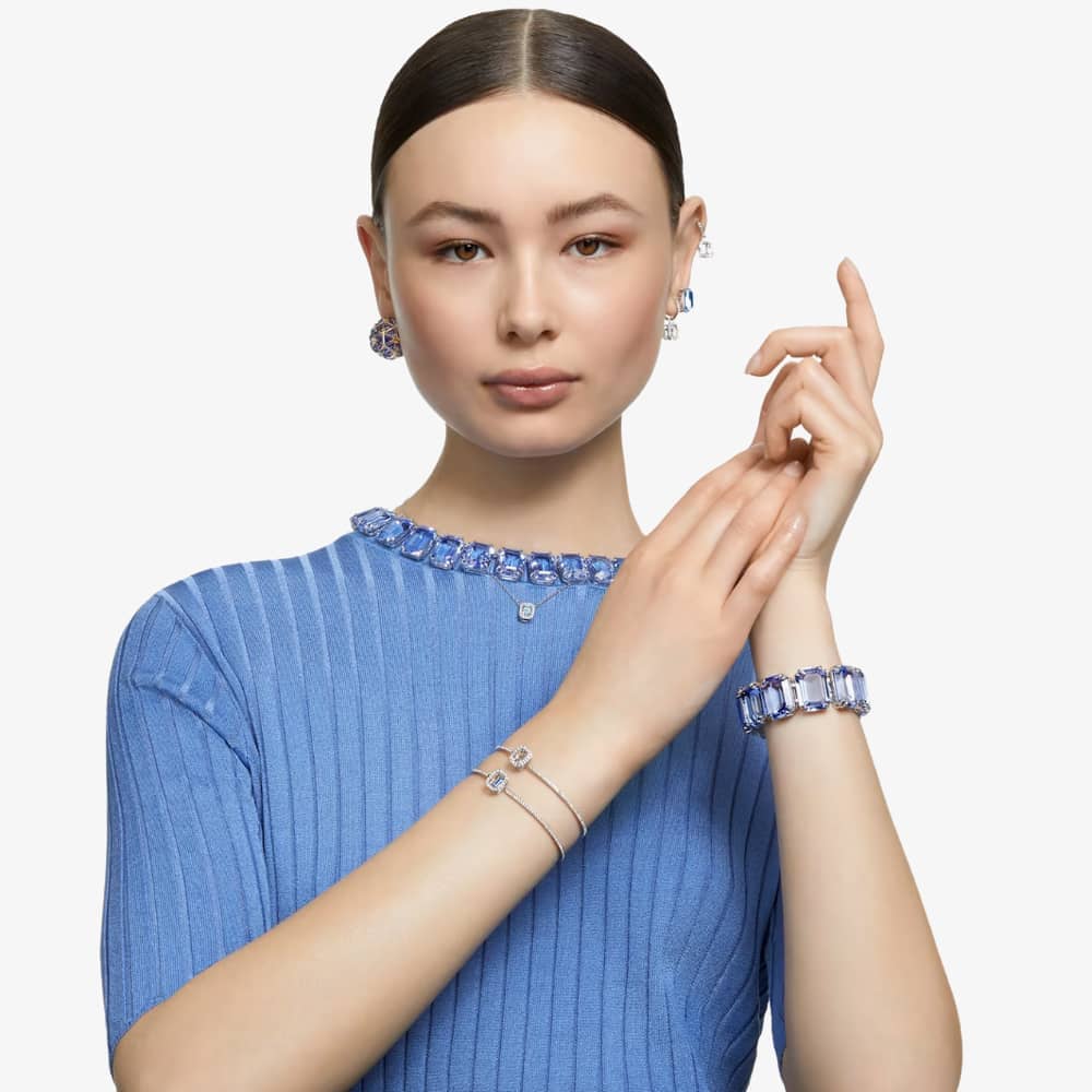 Swarovski Ladies Millenia Rhodium Plated Blue Octagon Necklace 5640289