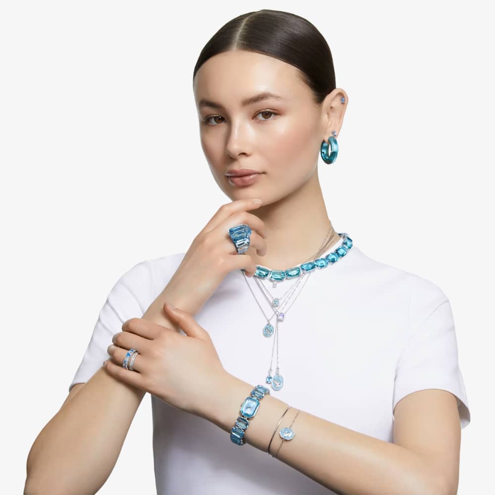 Swarovski Ladies Millenia Rhodium Plated Blue Octagon Necklace 5640289