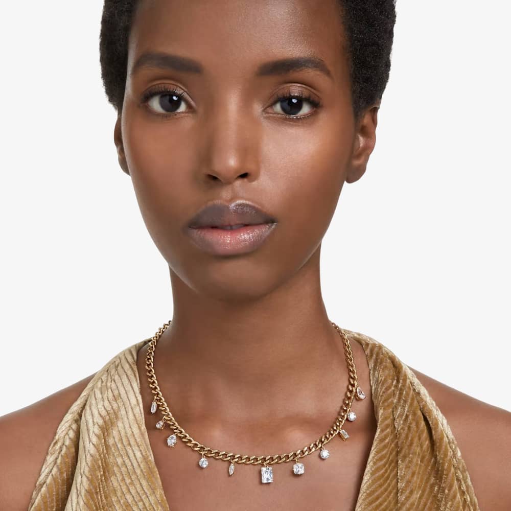 Swarovski Dextera White Mixed Cuts Gold Tone Plated Necklace 5663338