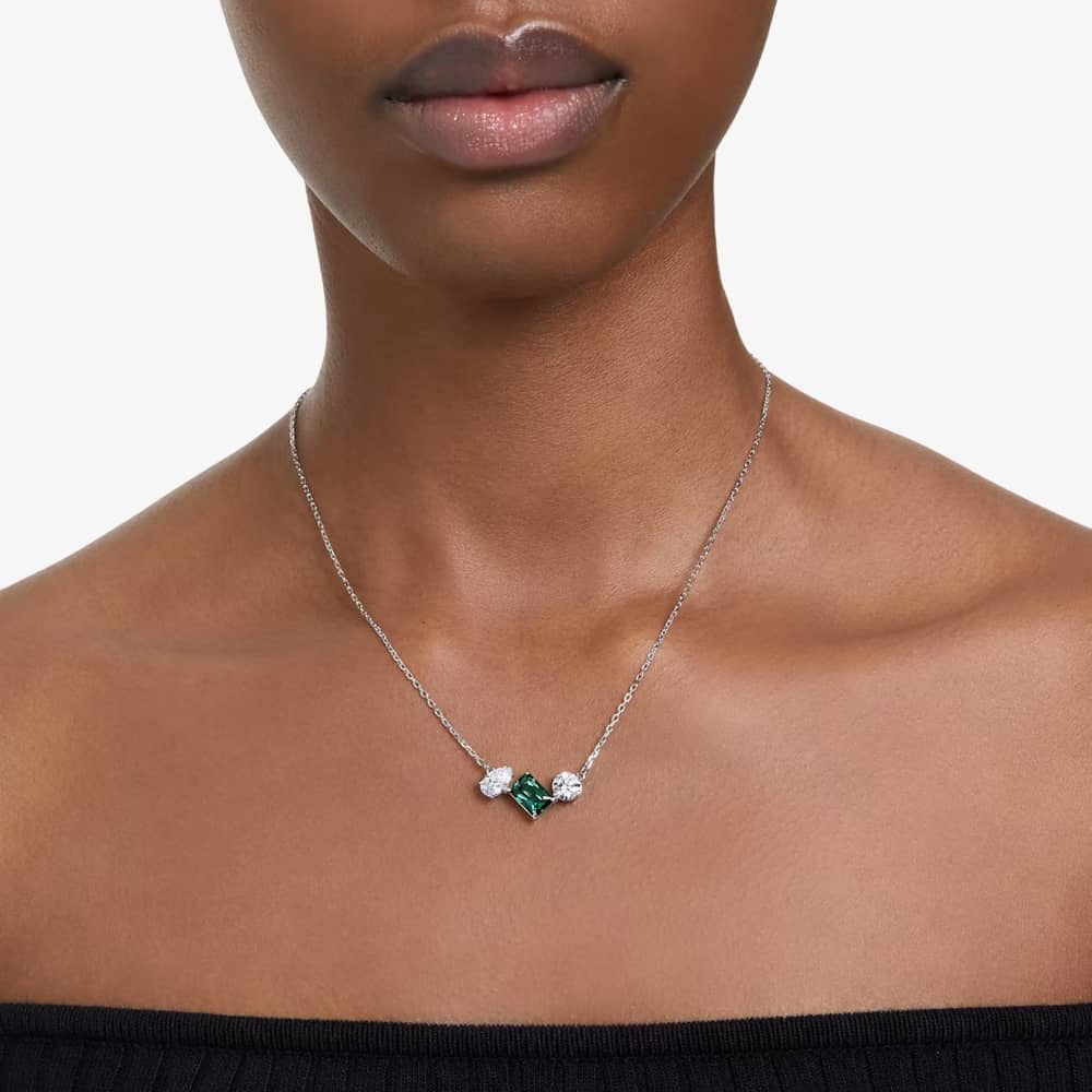 Swarovski Mesmera Green Mixed Cuts Rhodium Plated Necklace 5668278